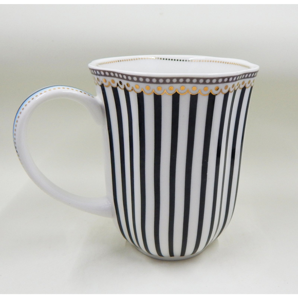 Grace's Teaware Josephine Black and White Stripes Coffee Cup Blue Toile Decal - Picture 9 of 11